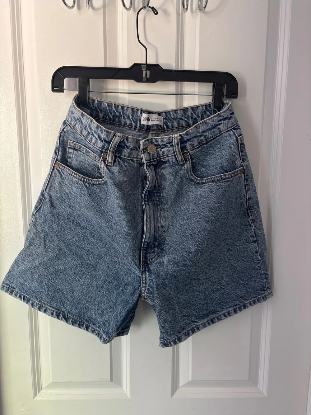 Zara Light Blue High-Rise Denim Shorts